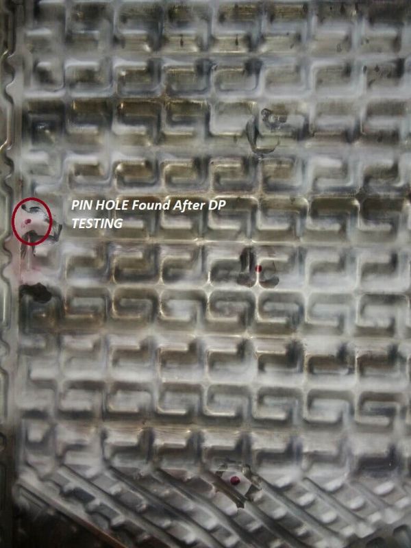 Platex India - Heat Exchange Services - Pin hole found after DP Testing